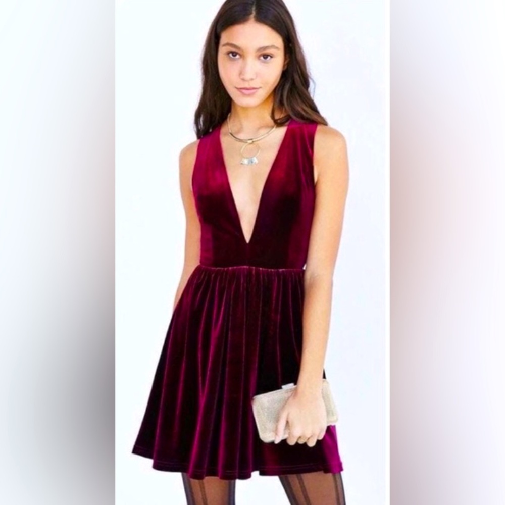 Red velvet mini dress
